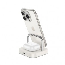 Бездротовий ЗП Magsafe HOCO CQ16B Astute 2-in-1 desktop charger молочно-білий