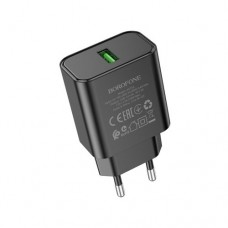 Мережевий зарядний пристрій BOROFONE BA72A Spring 18W/QC3.0/1USB чорний