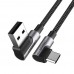 Кабель для зарядки UGREEN US176 Angled USB 2.0 A to Type C Cable Nickel Plating Aluminum Shell 1m чорный 20856