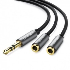 Аудио кабель UGREEN   AV123  3.5mm Aux Stereo Audio Splitter Cable with Braid 20cm (чорный) 10532