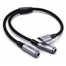 Аудио кабель UGREEN  AV144  USB Type C Male to 3.5mm 2 Female Audio Cable 25cm (серебристый) 30732