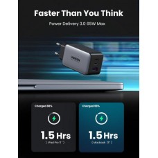 Сетевое зарядное устройство UGREEN CD244 GaN Fast Charger  USB-A+2 xUSB-C 65W EU Серый (10335)
