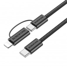 Кабель Borofone BX104 Primo 60W two-in-one charging data cable Type-C to Type-C/Lightning чорный