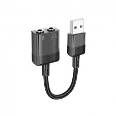 Переходник Aux Hoco LS37 Spirit 2in1 transparent external sound card USB to 3.5mm чорный