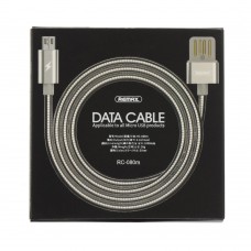 Кабель Remax RC-080m в металлической оплетке USB to MicroUSB 1m серебристый