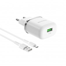 Сетевое зарядное устройство Borofone BA36A USB QC 18W белое + кабель USB to MicroUSB Сетевое зарядное устройство Borofone BA36A USB QC 18W белое + кабель USB to MicroUSB