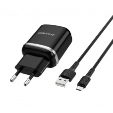 Сетевое зарядное устройство Borofone BA36A USB QC 18W черное + кабель USB to MicroUSB Сетевое зарядное устройство Borofone BA36A USB QC 18W черное + кабель USB to MicroUSB