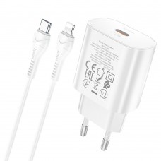 Сетевое зарядное устройство Hoco N22 Type-C PD 25W белое + кабель Type-C to Lightning Сетевое зарядное устройство Hoco N22 Type-C PD 25W белое + кабель Type-C to Lightning