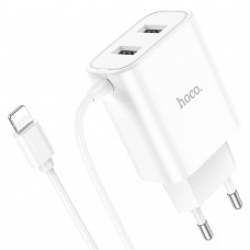 Сетевое зарядное устройство Hoco C103A 2 USB белое с кабелем Lightning Сетевое зарядное устройство Hoco C103A 2 USB белое с кабелем Lightning