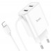 Сетевое зарядное устройство Hoco C103A 2 USB белое с кабелем Lightning