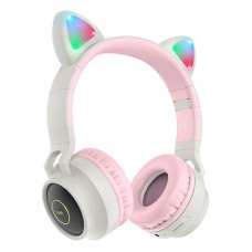 Беспроводные наушники Hoco W27 Cat Ear накладные с ушками и LED подсветкой серый
