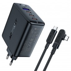 Сетевое зарядное устройство Acefast A37 USB/ 3 Type-C QC PD 100W черное + кабель Type-C to Type-C Сетевое зарядное устройство Acefast A37 USB/ 3 Type-C QC PD 100W черное + кабель Type-C to Type-C