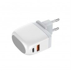 Сетевое зарядное устройство Ldnio A2522C USB/ Type-C QC PD 30W с дисплеем белое + кабель Type-C to Lightning