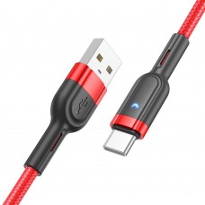 Кабель Hoco U117 с индикатором USB to Type-C 1.2m красный