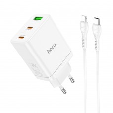 Сетевое зарядное устройство Hoco N33 USB/ 2 Type-C PD 35W белое + кабель Type-C to Lightning Сетевое зарядное устройство Hoco N33 USB/ 2 Type-C PD 35W белое + кабель Type-C to Lightning