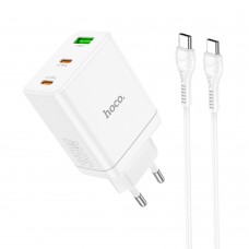 Сетевое зарядное устройство Hoco N33 USB/ 2 Type-C PD 35W белое + кабель Type-C to Type-C Сетевое зарядное устройство Hoco N33 USB/ 2 Type-C PD 35W белое + кабель Type-C to Type-C