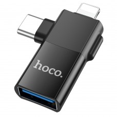 Адаптер переходник Hoco UA17 Lightning/ Type-C to USB 2.0 (F) черный