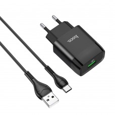 Сетевое зарядное устройство Hoco C72Q USB QC черное + кабель USB to Type-C Сетевое зарядное устройство Hoco C72Q USB QC черное + кабель USB to Type-C
