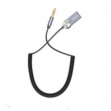 AUX кабель Hoco DUP02 bluetooth to Jack 3.5 пружинный автомобильного аудиоресивера черный