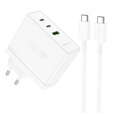 Сетевое зарядное устройство Borofone BN11 USB/ 2 Type-C PD 100W белое + кабель Type-C to Type-C Сетевое зарядное устройство Borofone BN11 USB/ 2 Type-C PD 100W белое + кабель Type-C to Type-C