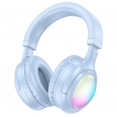 Беспроводные наушники Hoco W48 накладные с LED подсветкой синий