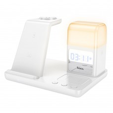 Беспроводное зарядное устройство Hoco CQ9 3в1 с часами белый