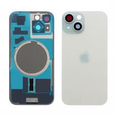Заднее стекло корпуса для Apple iPhone 15 синий (голубое) с рамкой и стеклом камеры