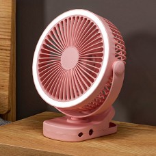 Настольный беспроводной вентилятор D1 с прищепкой и подсветкой розовый