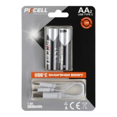 Аккумуляторные батарейки комплект со входом USB-C PKCELL AA-3600 3600mWh (2 штуки) 1.5V AA