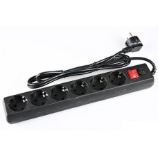 Фильтр сетевой Gembird, 6 розеток, 1.8 м, черный, 10А, до 2.5 кВт, выключатель, заземление, 3x0.75 мм? (SPG6-G-6B)