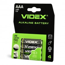 Батарейка AAA (LR03), щелочная, Videx, 4 шт, 1.5V, Blister