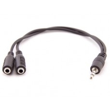 Кабель-переходник звуковой, 3.5 мм (M) - 2x3.5 мм (F), 10 см, черный, Atcom (16850)