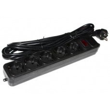 Фильтр сетевой Gembird, 5 розеток, 4.5 м, черный, 10А, до 2.2 кВт, выключатель, заземление, 3x0.75 мм? (SPG5-G-15B)