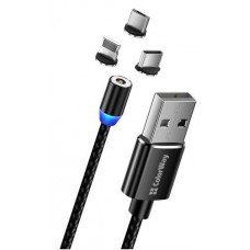 Кабель USB AM - Type-C / Lightning / microUSB, 1 м, черный, ColorWay, 2.4A, сменные магнитные коннекторы, Braided Nylon