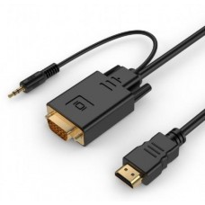 Кабель HDMI (M) - VGA (M), Cablexpert, черный, 5 м, аудиокабель для передачи стереозвука (A-HDMI-VGA-03-5M)