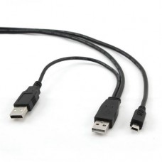 Кабель USB 2.0 AM - miniUSB (5P), 0.9 м, черный, Cablexpert, дополнительное USB питание (CCP-USB22-AM5P-3)