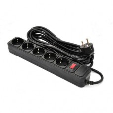 Фильтр сетевой Patron, 5 розеток, 5 м, черный, 16А, до 3.5 кВт, выключатель, заземление, 3x1.5 мм? (SP-1655)