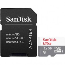 Карта памяти microSDHC, 32Gb, SanDisk Ultra, Class10 UHS-I, SD адаптер, до 100 МБ/с (SDSQUNR-032G-GN3MA)