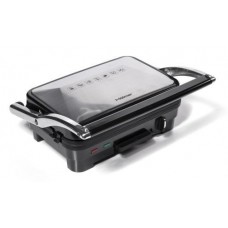 Электрогриль Holmer HCG-18P серебристый, 1800W, закрытый (двухсторонний), съемные пластины плоская, ребристая, поддон для жира,