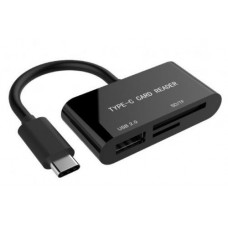 Кардридер USB Gembird UHB-CR3-02, черный, Type-C 3.1 - microSD / SD / USB 2.0