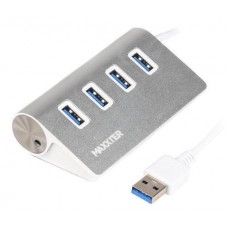 Хаб USB Maxxter HU3A-4P-01, серебристый, USB 3.0 - 4xUSB 3.0, кабель 30 см, алюминиевый корпус