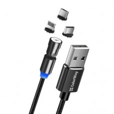 Кабель USB AM - Type-C / Lightning / microUSB, 1 м, черный, ColorWay, 2.4A, сменные магнитные коннекторы, ротация на 540°, Braided