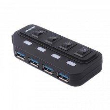 Хаб USB Maxxter HU2A-4P-AC-02, черный, USB 2.0 - 4xUSB 2.0, кабель 1 м, блок питания, индивидуальные выключатели на каждый порт