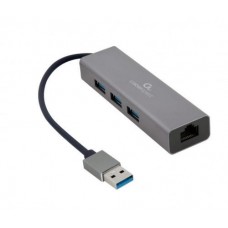 Хаб USB Cablexpert A-AMU3-LAN-01, Grey, USB 3.1 - 3xUSB 3.1 / GLan, кабель 17 см, алюминиевый корпус