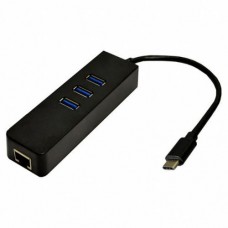 Хаб USB Dynamode '4-in-1', черный, Type-C 3.1 - 3xUSB 3.0 / GLan, кабель 13 см (USB3.1-TYPEC-RJ45-HUB3)