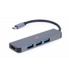 Хаб USB Cablexpert A-CM-COMBO2-01, Grey, Type-C 3.2 - 3xUSB 3.2 / HDMI 4K, кабель 9 см, алюминиевый корпус