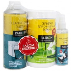 Набор чистящий Patron: спрей для оргтехники 100 мл, салфетки для экрана в тубе (100 шт), сжатый воздух 400 мл (CS-PN-BUNDL-3) Набор чистящий Patron: спрей для оргтехники 100 мл, салфетки для экрана в тубе (100 шт), сжатый воздух 400 мл (CS-PN-BUNDL-3)