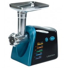 Мясорубка Liberton LMG-26BST, черный/синий, 2600W, производительность 1.8 кг/мин, барабаны для терки и шинковки, диски для