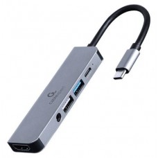 Хаб USB Cablexpert '5-in-1', Grey, Type-C 3.1 - 1xType-C (87 Вт) / 1xUSB 3.1 / 1xUSB 2.0 / HDMI 4K / 3.5 мм, кабель 15 см,