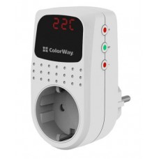 Реле напряжения ColorWay DS2, белый, 1 розетка (220 В / 50 Гц), до 16 A / 3520 Вт, диапазон от 150-210 В до 230-280 В, цифровой